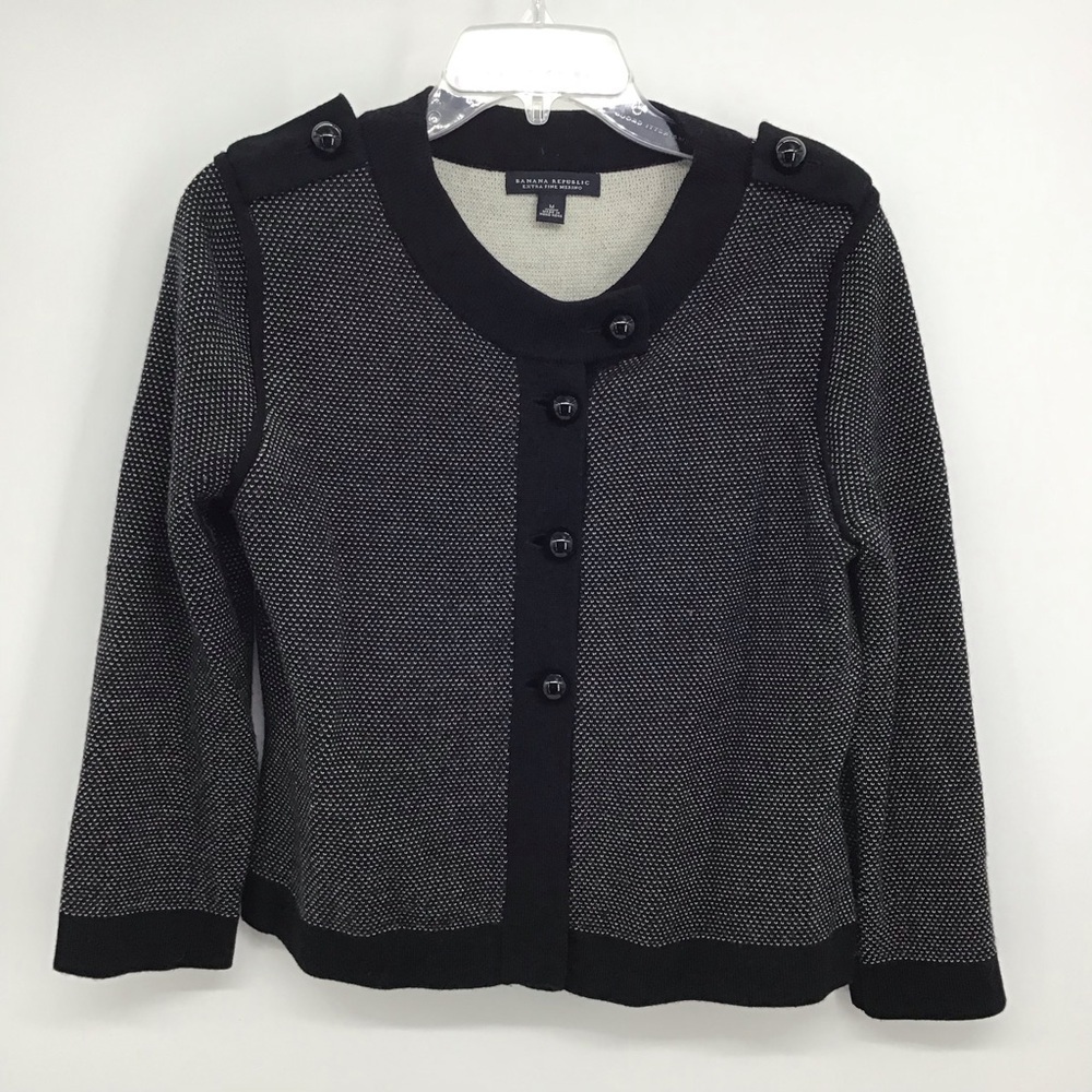 Banana Republic Merino Wool Cardigan Sweater Career Winter Warm Black Size M